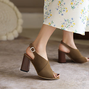 Women's criss cross strap peep toe block heels sandals