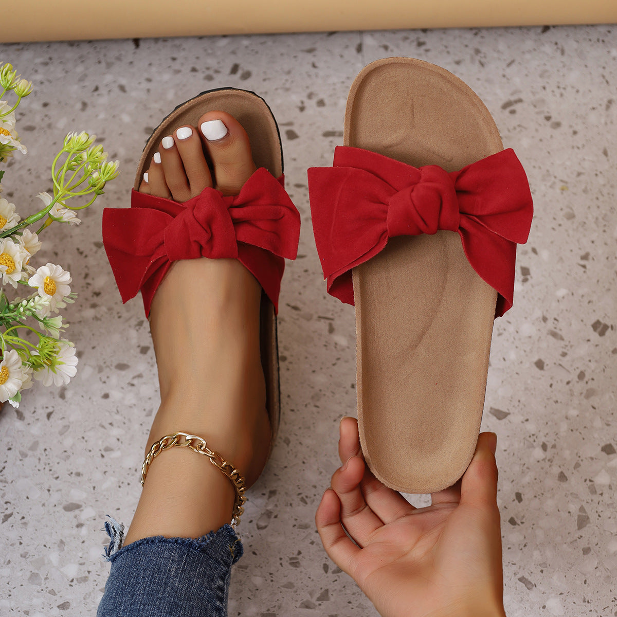 Women's cute bow slide sandals