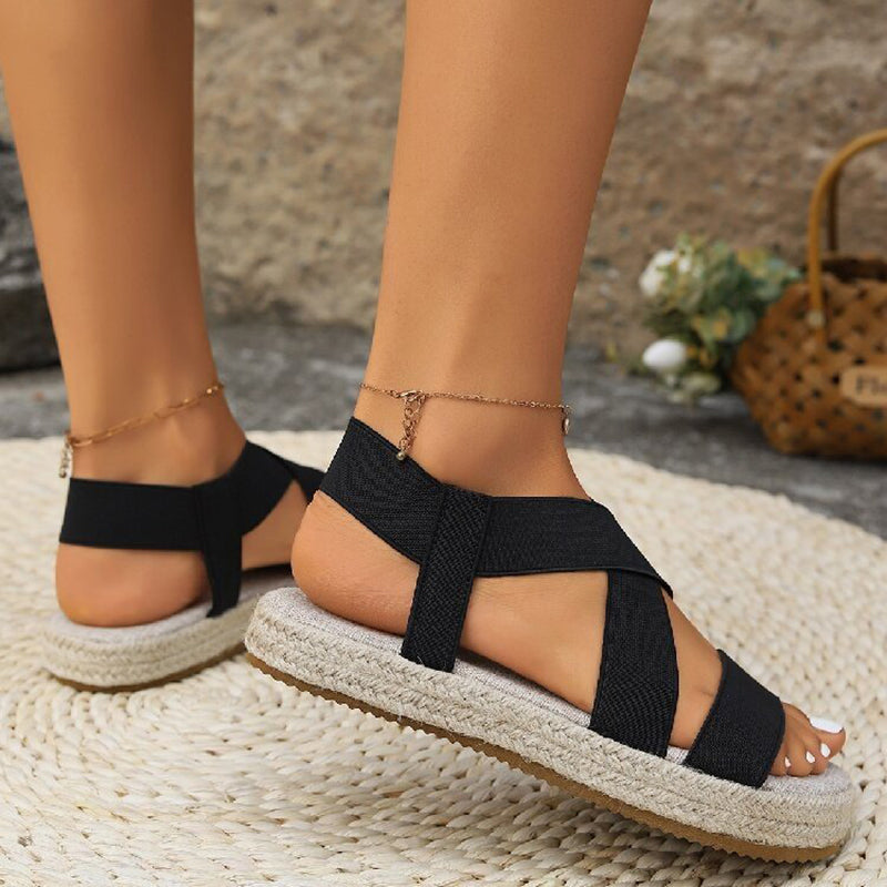 Women's elastic strappy espadrille platform sandals