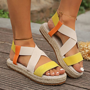 Women's elastic strappy espadrille platform sandals