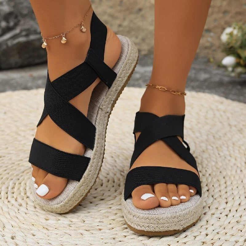 Women's elastic strappy espadrille platform sandals