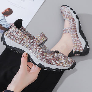 multicolor Women's elastic woven mary jane loafers