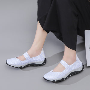 white Women's elastic woven mary jane loafers