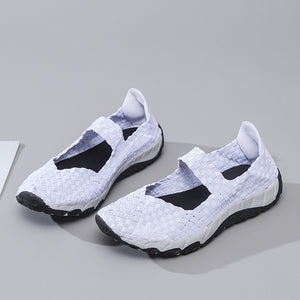 white Women's elastic woven mary jane loafers