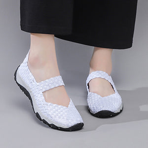 white Women's elastic woven mary jane loafers