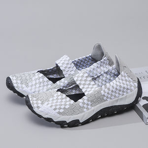 gray Women's elastic woven mary jane loafers