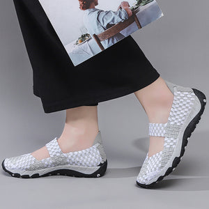 gray Women's elastic woven mary jane loafers