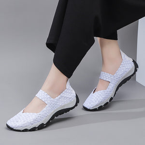 Women's elastic woven mary jane loafers