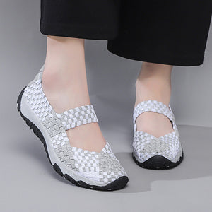 Women's elastic woven mary jane loafers