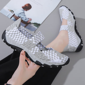 gray Women's elastic woven mary jane loafers