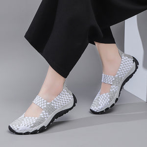 gray Women's elastic woven mary jane loafers