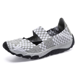 gray Women's elastic woven mary jane loafers