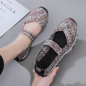 multicolor Women's elastic woven mary jane loafers