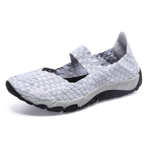 white Women's elastic woven mary jane loafers