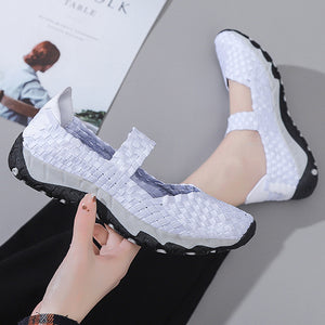 white Women's elastic woven mary jane loafers