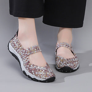 Women's elastic woven mary jane loafers