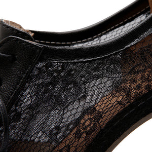 Women's elegant lace mesh lace-up block heels brogue bridal pumps