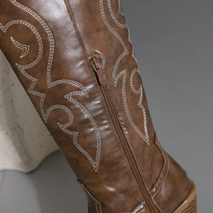 Women's embroidered knee high cowboy boots pointed toe