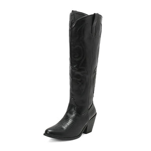 Women's embroidered knee high cowboy boots pointed toe