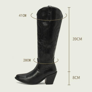 Women's embroidered knee high cowboy boots pointed toe