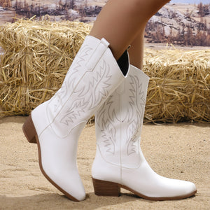 Women's embroidery pull-on mid calf cowboy boots