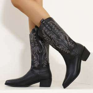 Women's embroidery pull-on mid calf cowboy boots