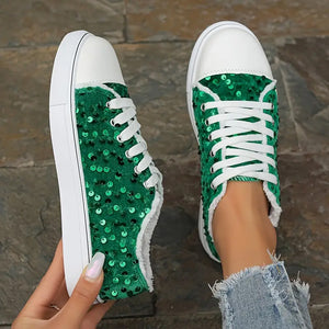 Women's emerald green sequins sneakers for Christmas