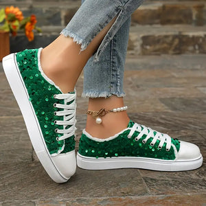 Women's emerald green sequins sneakers for Christmas