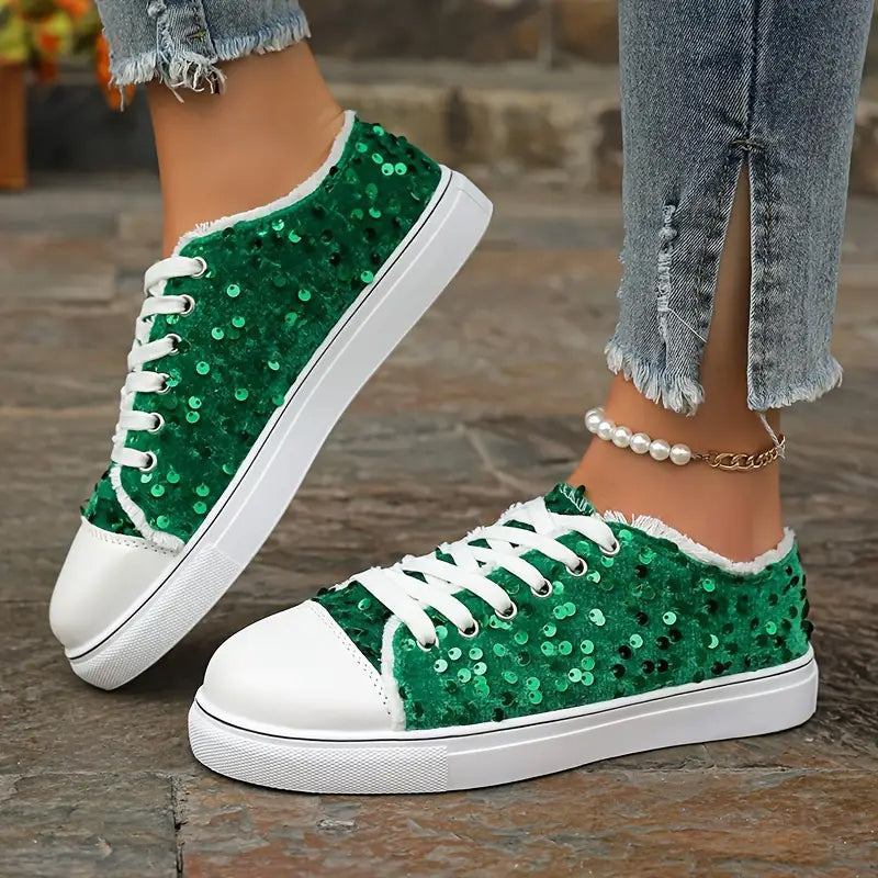 Women's emerald green sequins sneakers for Christmas