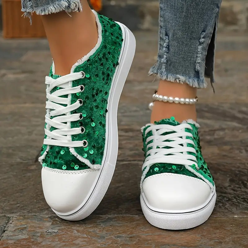 Women's emerald green sequins sneakers for Christmas