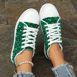 Women's emerald green sequins sneakers for Christmas