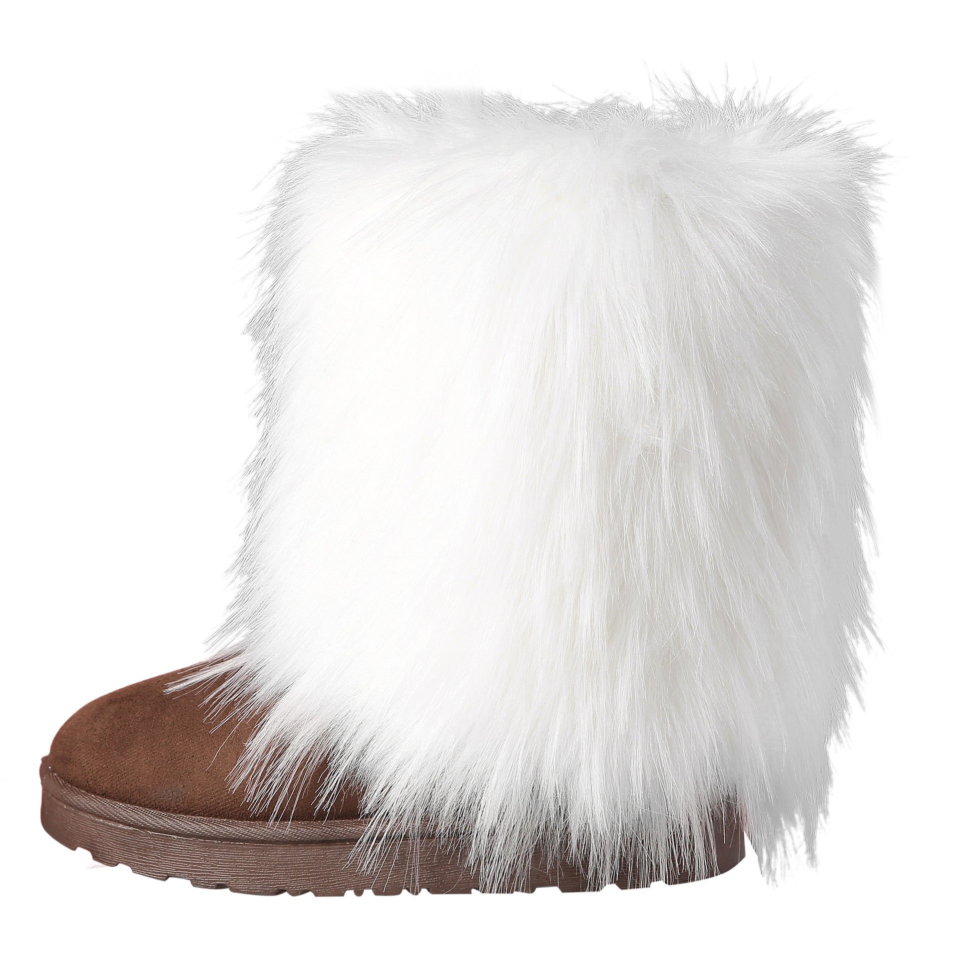 white Women's fashion fuzzy mid calf snow boots cozy warm lined winter shoes