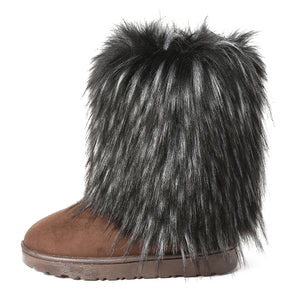 Women's fashion fuzzy mid calf snow boots cozy warm lined winter shoes