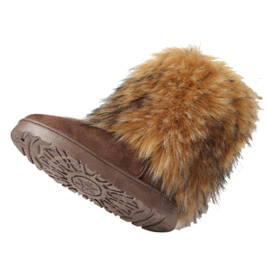 brown Women's fashion fuzzy mid calf snow boots cozy warm lined winter shoes