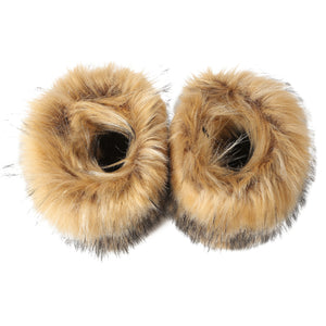 brown Women's fashion fuzzy mid calf snow boots cozy warm lined winter shoes