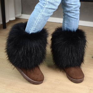 Women's fashion fuzzy mid calf snow boots cozy warm lined winter shoes
