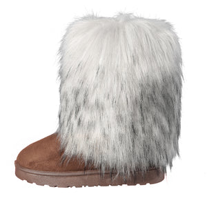 Women's fashion fuzzy mid calf snow boots cozy warm lined winter shoes