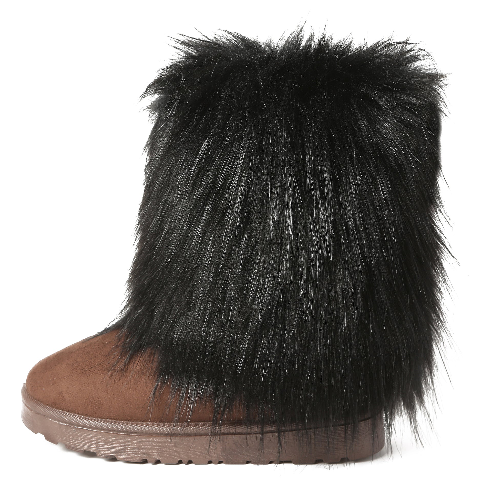 black Women's fashion fuzzy mid calf snow boots cozy warm lined winter shoes