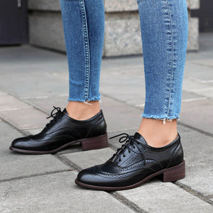 black Women's fashion lace up casual oxfords shoes