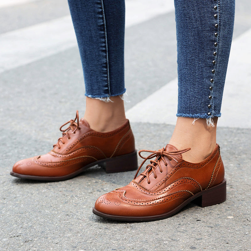 brown Women's fashion lace up casual oxfords shoes