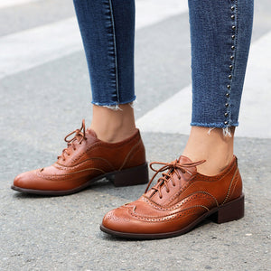 brown Women's fashion lace up casual oxfords shoes