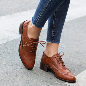 brown Women's fashion lace up casual oxfords shoes