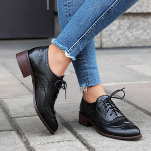 black Women's fashion lace up casual oxfords shoes