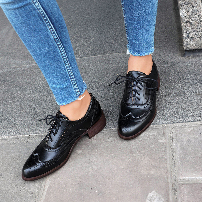 black Women's fashion lace up casual oxfords shoes