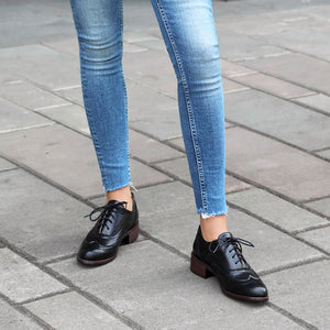 black Women's fashion lace up casual oxfords shoes