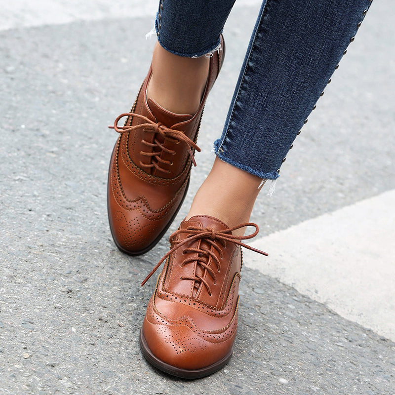 brown Women's fashion lace up casual oxfords shoes