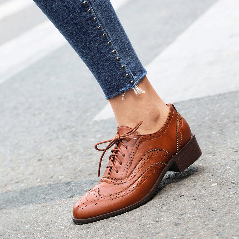brown Women's fashion lace up casual oxfords shoes