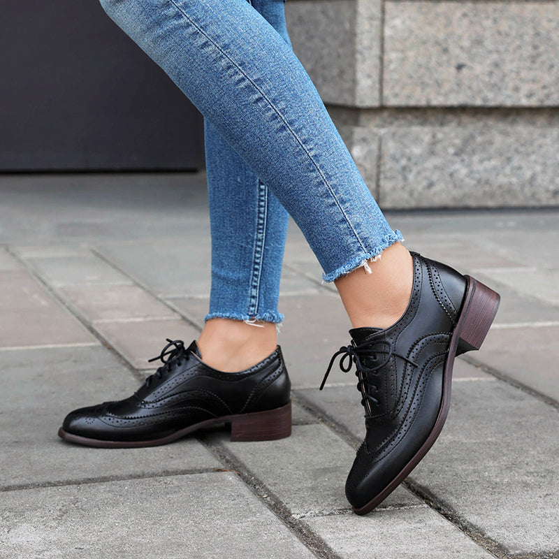 black Women's fashion lace up casual oxfords shoes