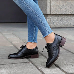 black Women's fashion lace up casual oxfords shoes