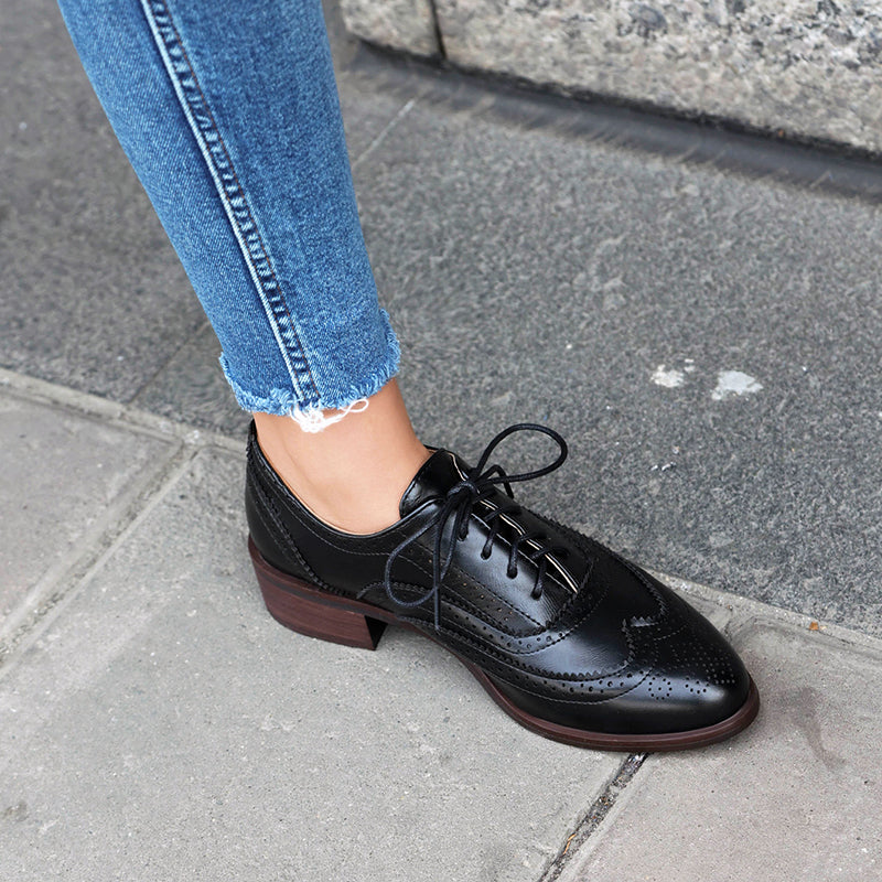black Women's fashion lace up casual oxfords shoes